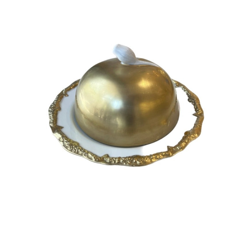 Empire Butter Dish With Cloche - White Antique Gold