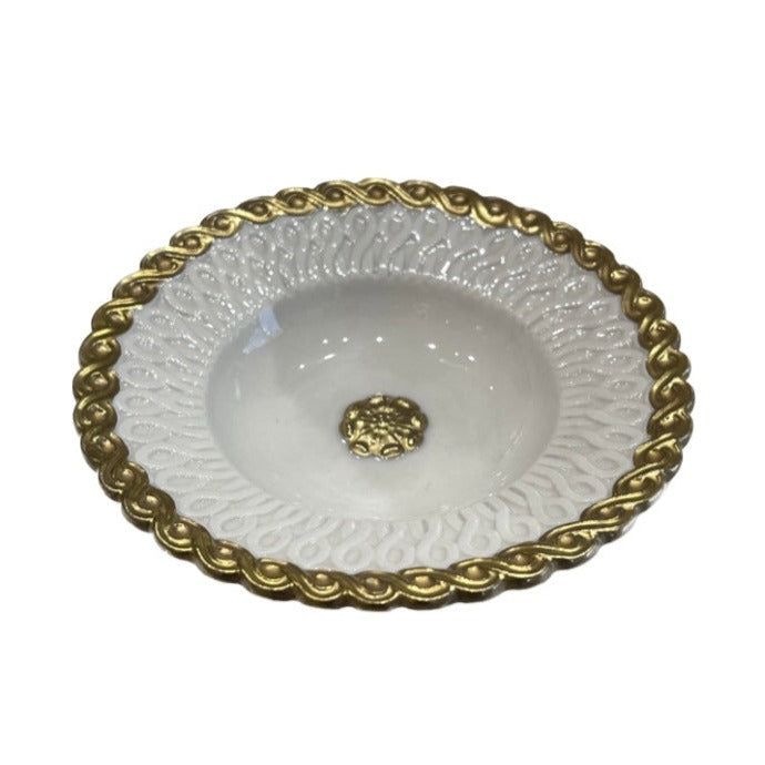 Princess Mafalda Round Dish - White Antique Gold