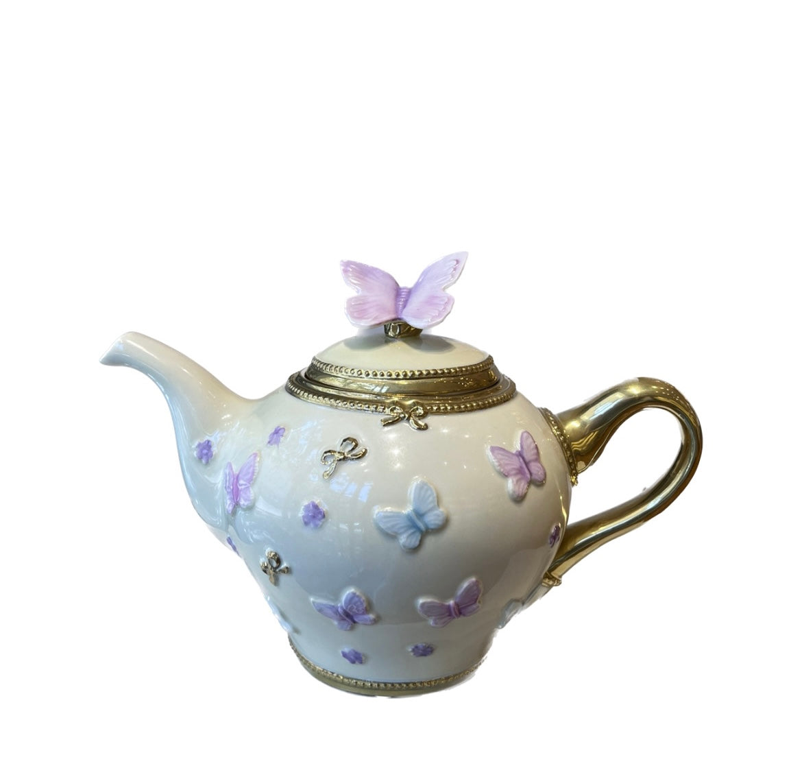 Butterfly Medium Tea Pot 90 CL / 6 Cups - Light Yellow Baby Rose 24K Gold